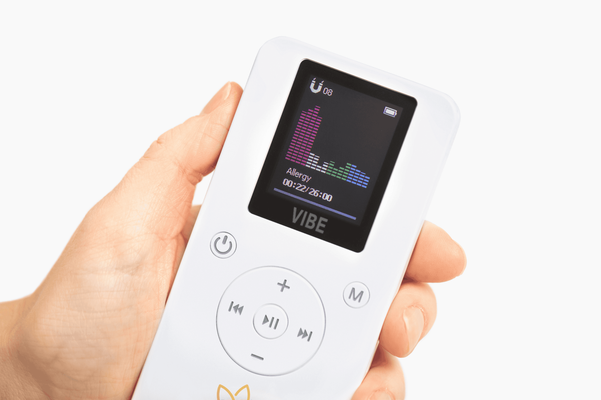 The VIBE pocket PEMF device held in a hand
